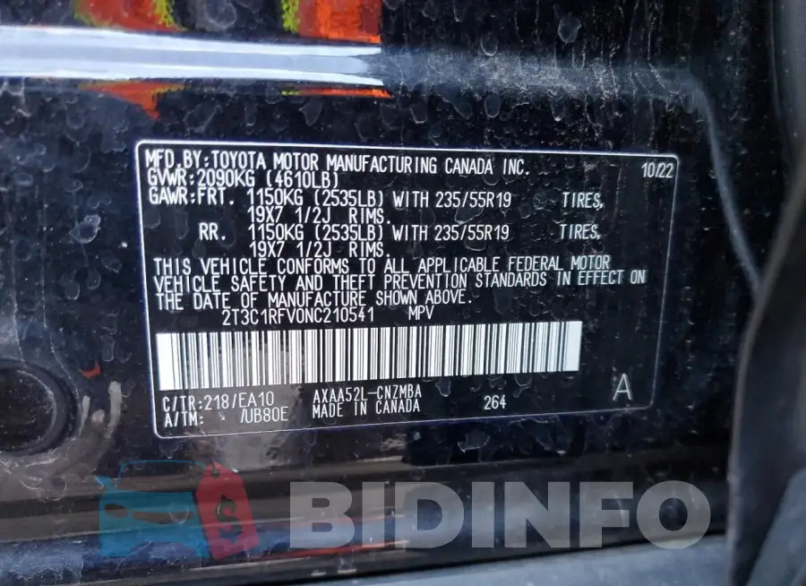 2T3C1RFV0NC210541 Photo# 14