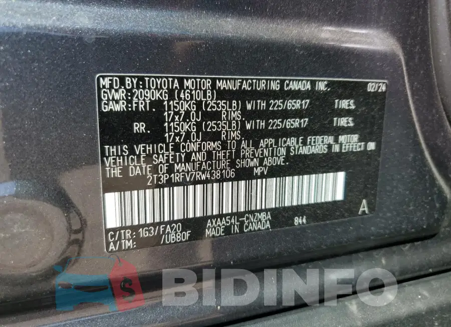 2T3P1RFV7RW438106 Photo# 13