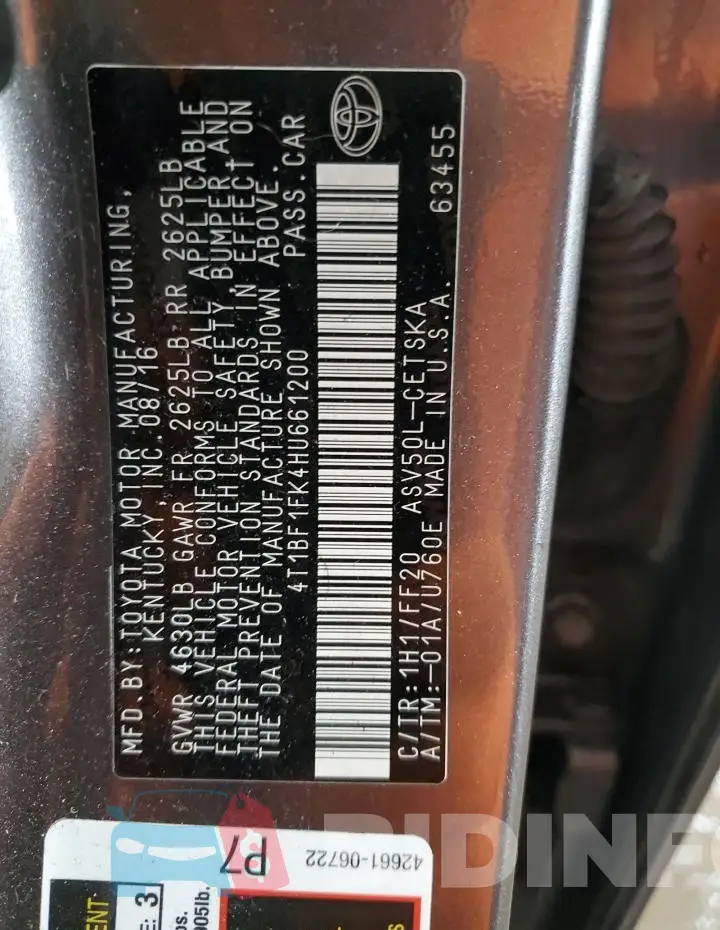 4T1BF1FK4HU661200 Photo# 13