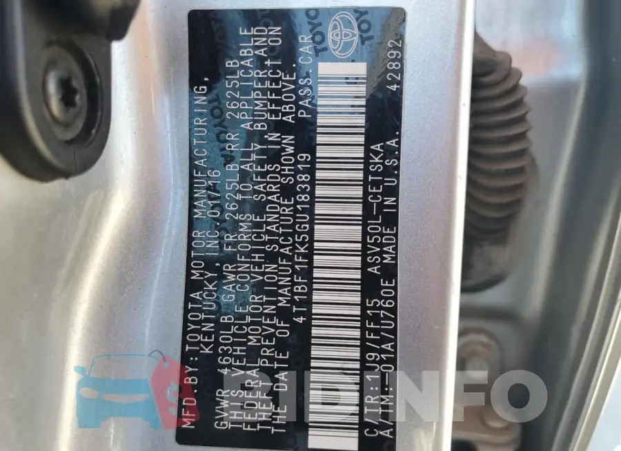 4T1BF1FK5GU183819 Photo# 13