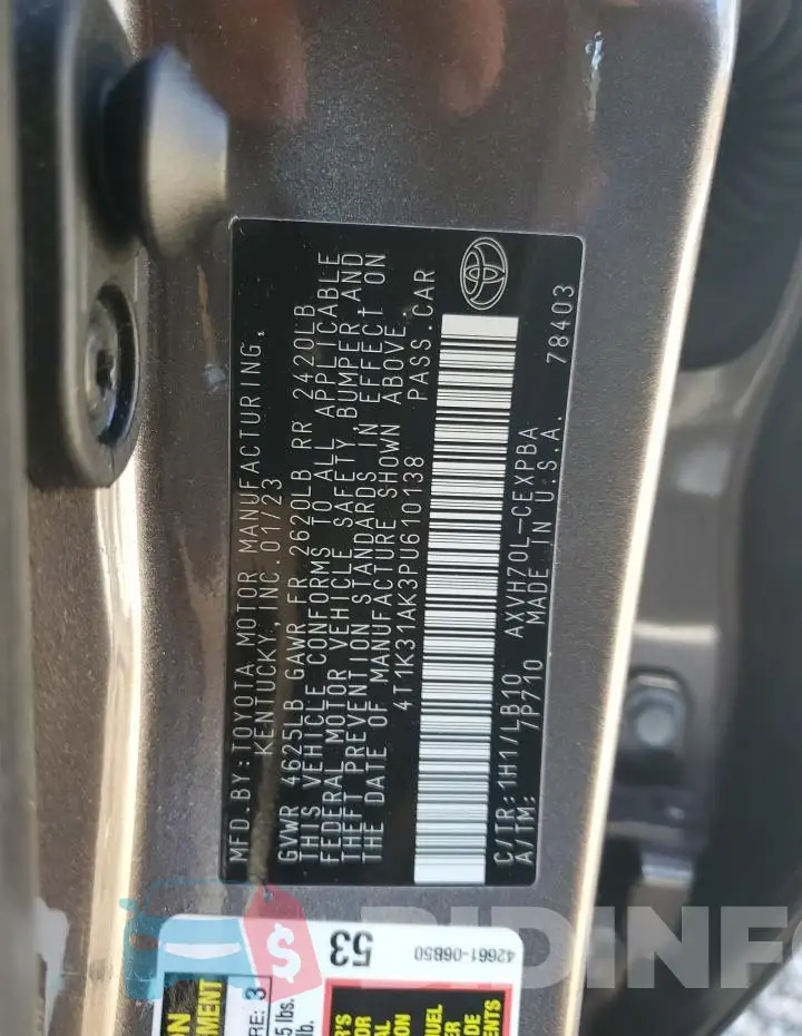 4T1K31AK3PU610138 Photo# 12