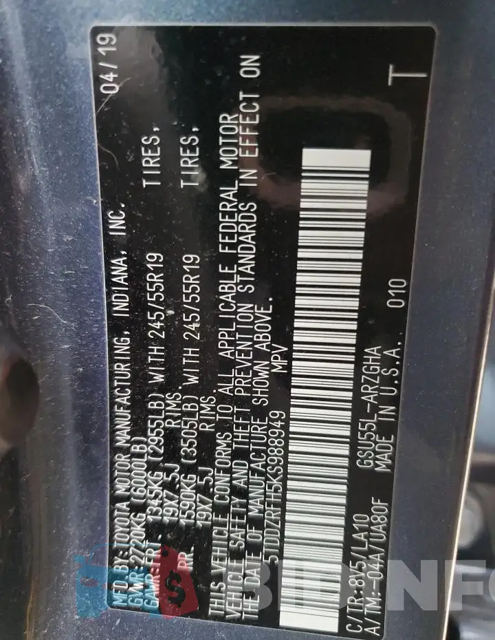 5TDDZRFH5KS988949 Photo# 13