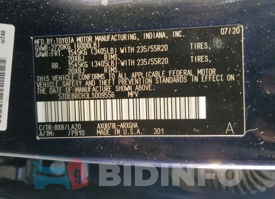 5TDEBRCH3LS009556 Photo# 14