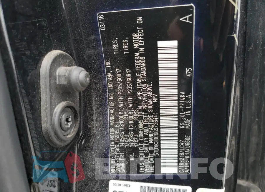 5TDYK3DC6GS726441 Photo# 13