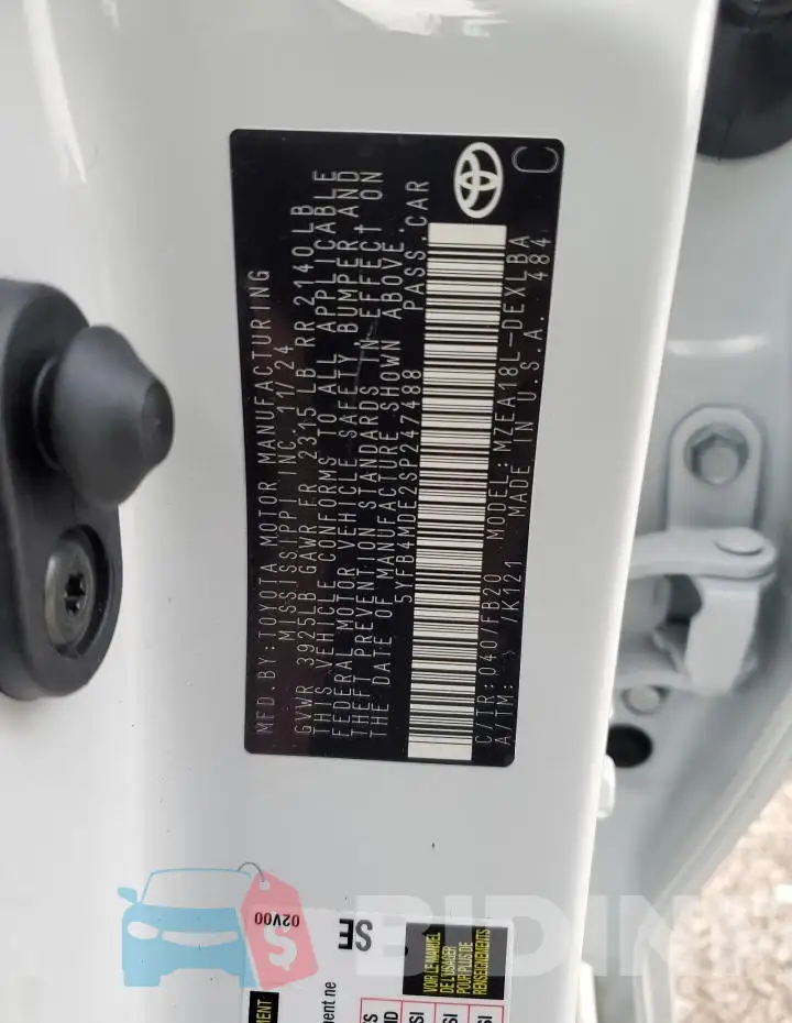 5YFB4MDE2SP247488 Photo# 12