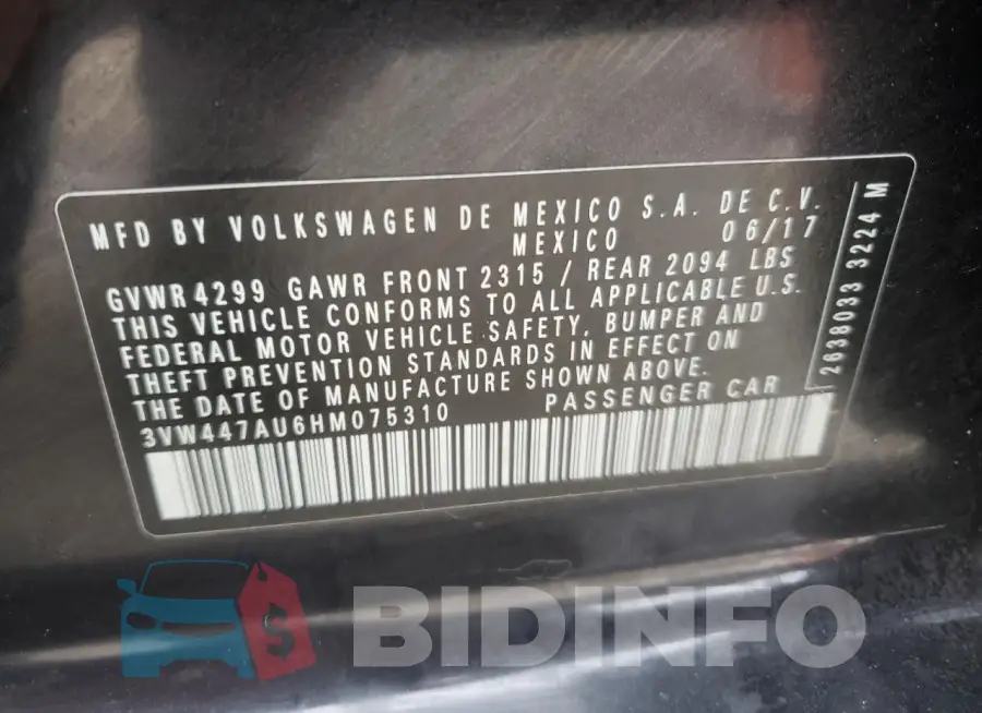 3VW447AU6HM075310 Photo# 12