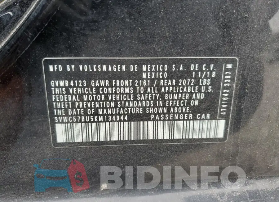 3VWC57BU5KM134944 Photo# 13