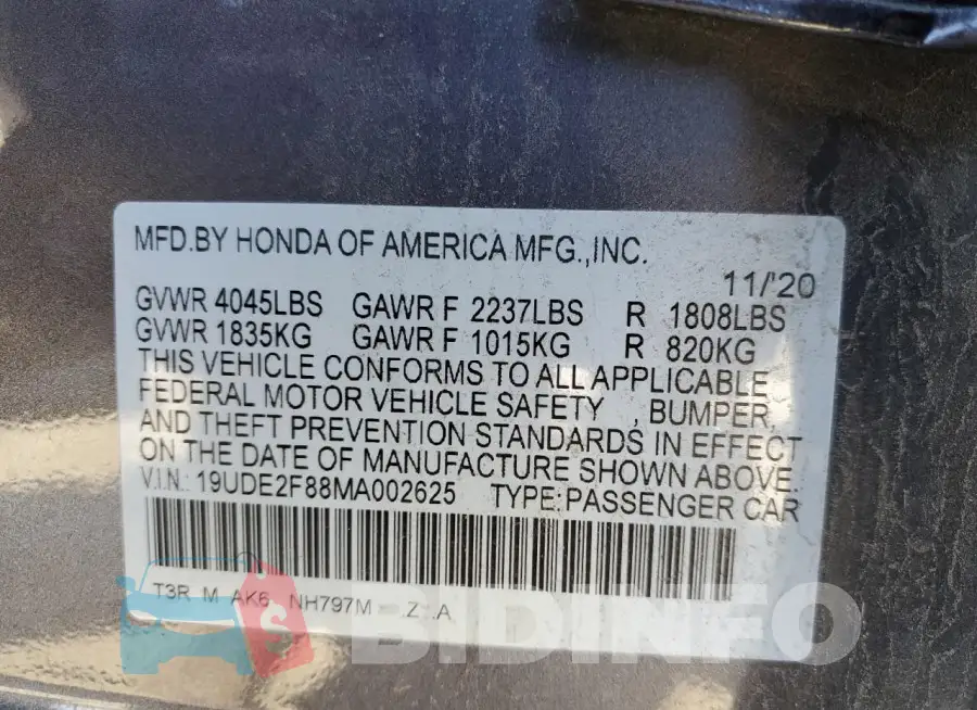 19UDE2F88MA002625 Photo# 13