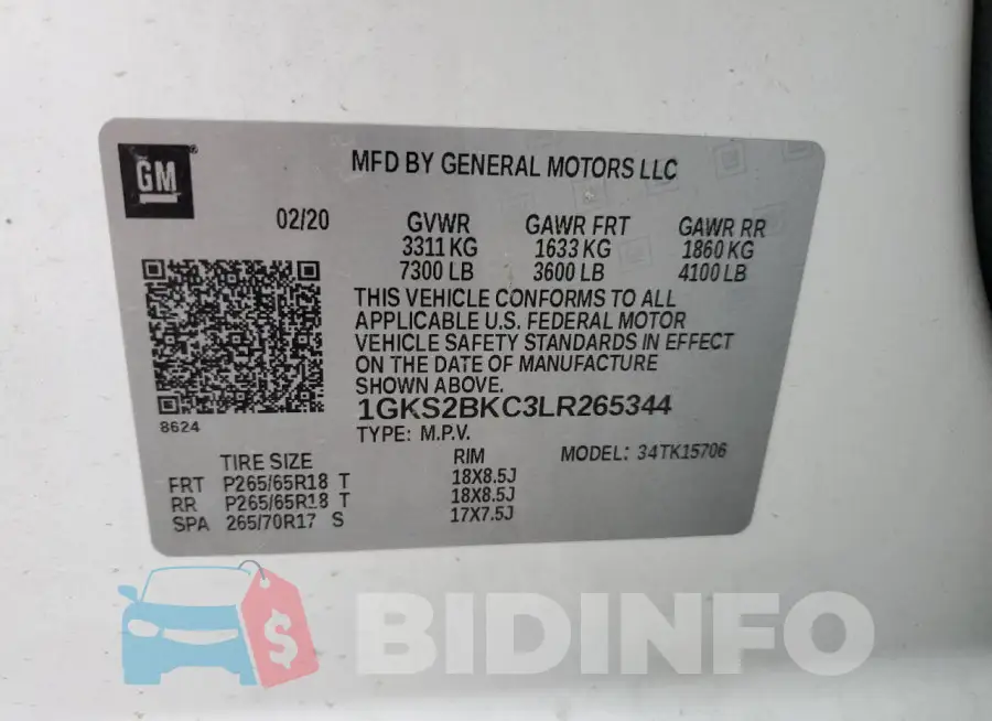 1GKS2BKC3LR265344 Photo# 13