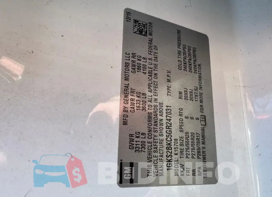 1GKS2BKC5GR247031 Photo# 10