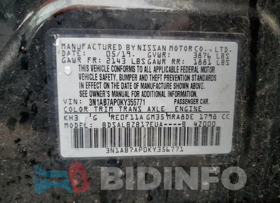 3N1AB7AP0KY356771 Photo# 12
