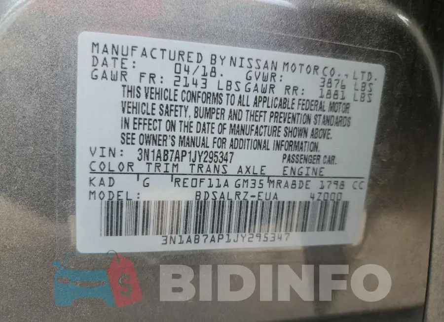 3N1AB7AP1JY295347 Photo# 12