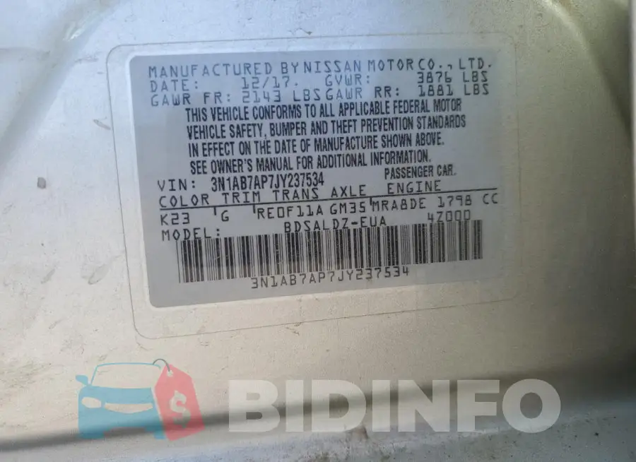 3N1AB7AP7JY237534 Photo# 12