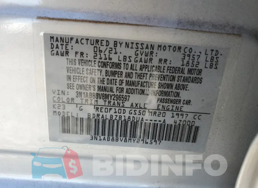 3N1AB8BV8MY296597 Photo# 12