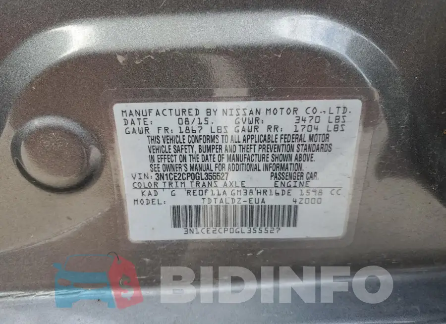 3N1CE2CP0GL355527 Photo# 13