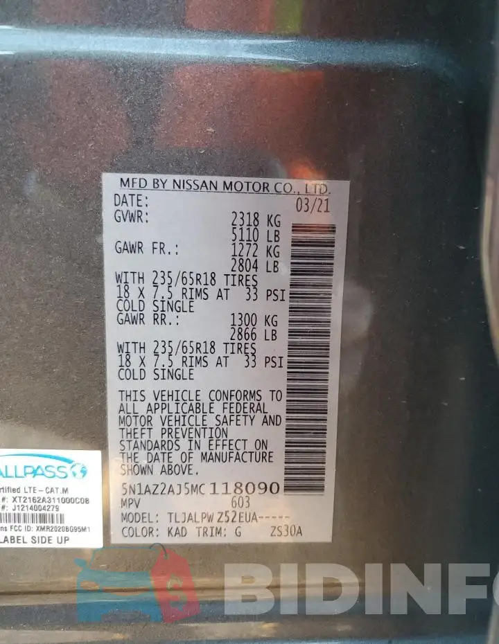 5N1AZ2AJ5MC118090 Photo# 13