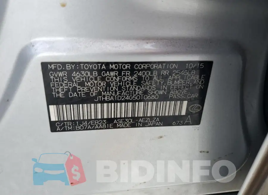 JTHBA1D24G5010680 Photo# 12