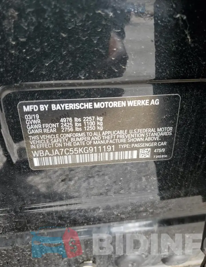 WBAJA7C55KG911191 Photo# 13