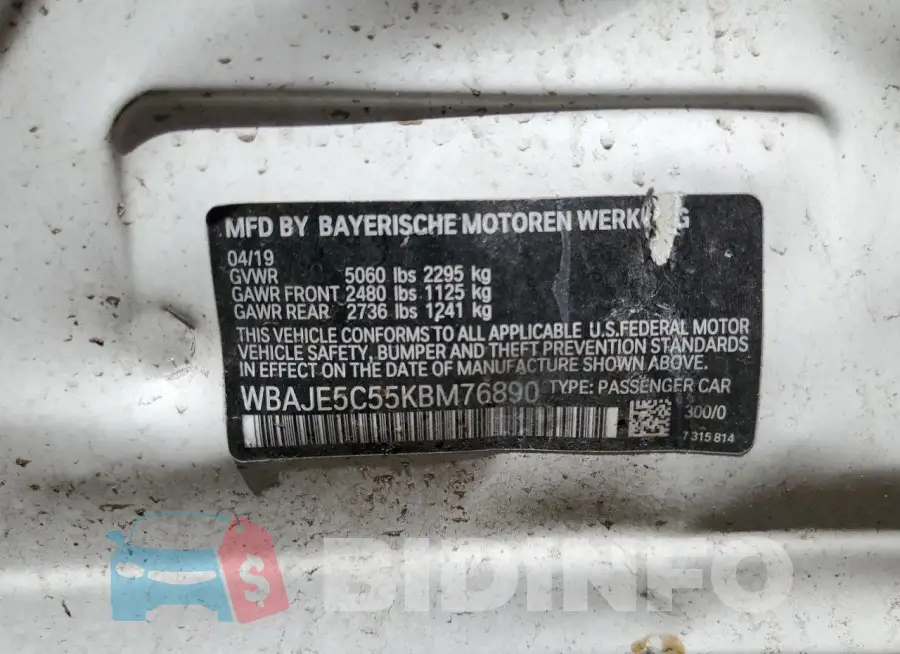 WBAJE5C55KBM76890 Photo# 12