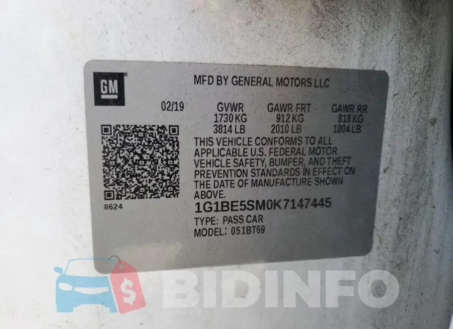 1G1BE5SM0K7147445 Photo# 12