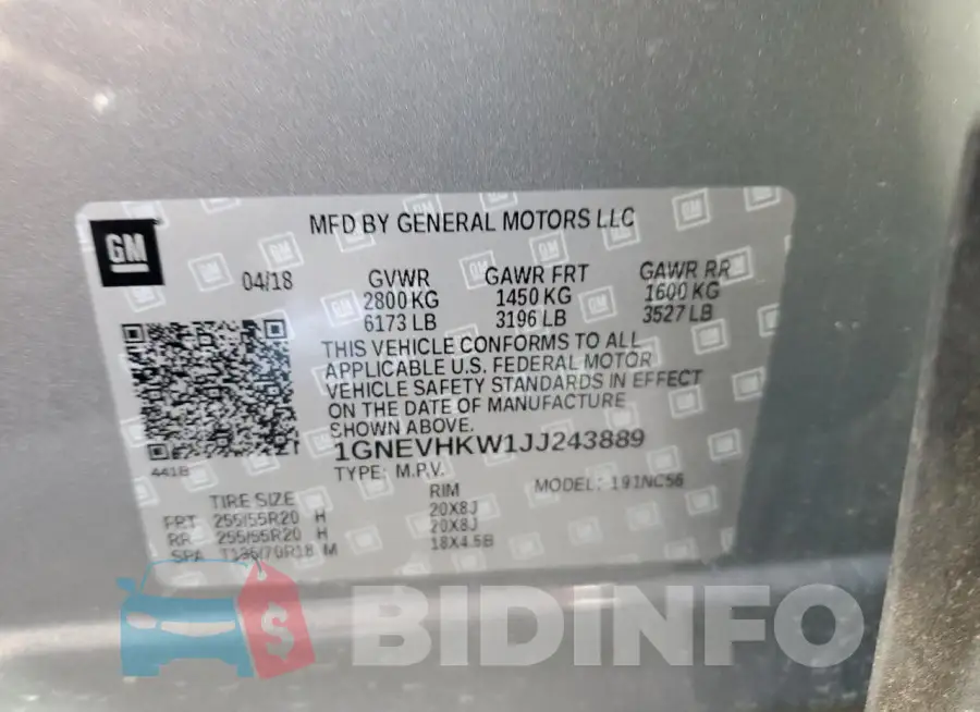 1GNEVHKW1JJ243889 Photo# 13
