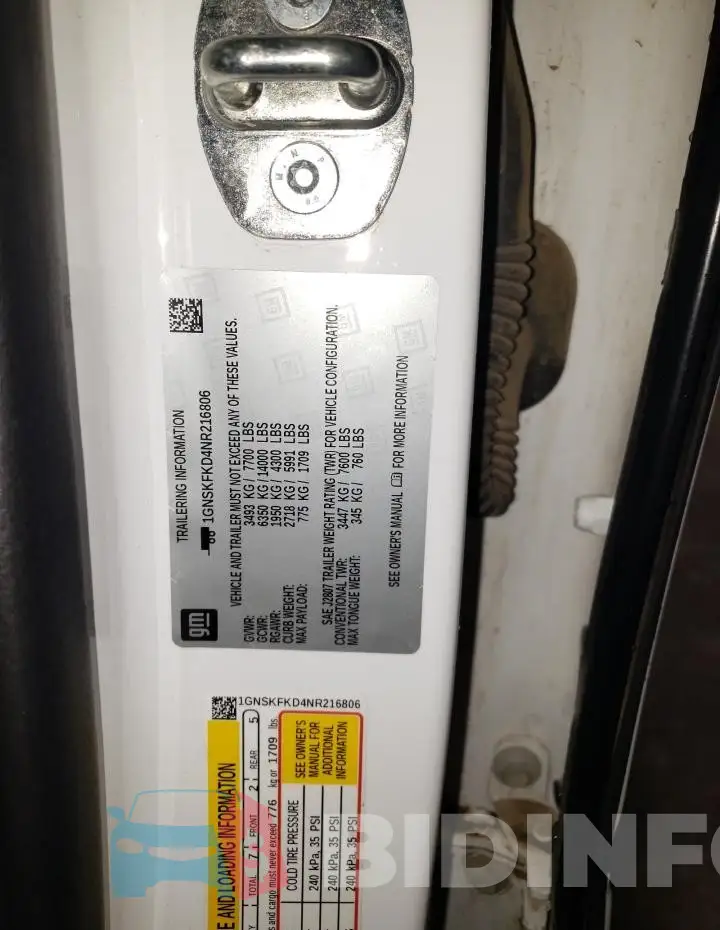 1GNSKFKD4NR216806 Photo# 14