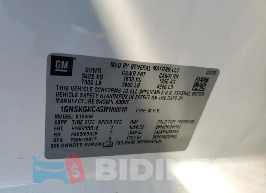 1GNSKGKC4GR100618 Photo# 13