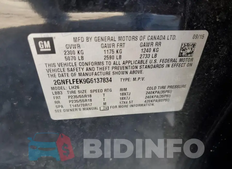 2GNFLFEK9G6137834 Photo# 13