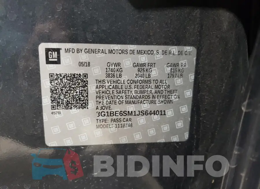 3G1BE6SM1JS644011 Photo# 13