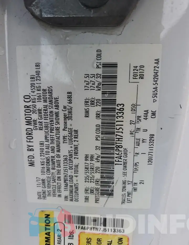 1FA6P8TH7J5113363 Photo# 12