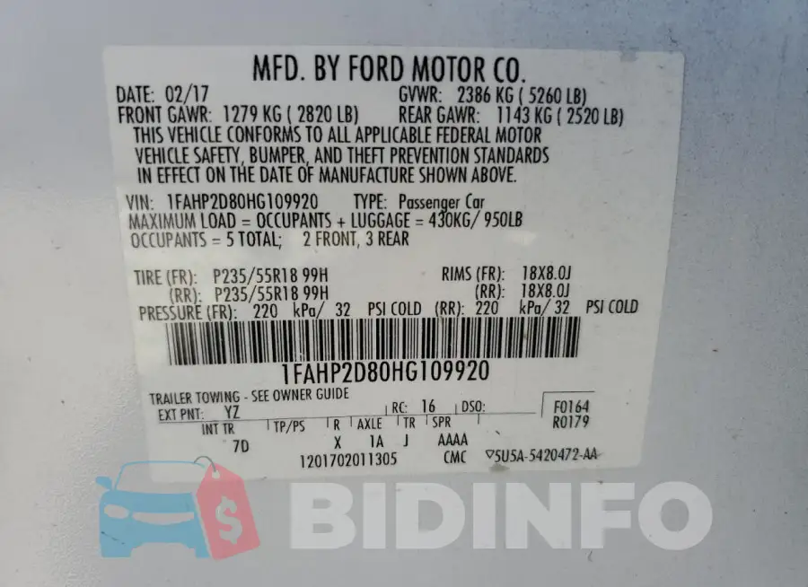 1FAHP2D80HG109920 Photo# 13