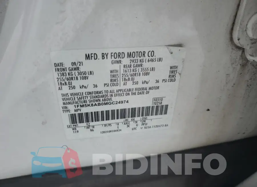 1FM5K8AB0MGC24974 Photo# 14