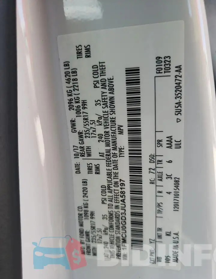 1FMCU0GD3JUA58197 Photo# 13