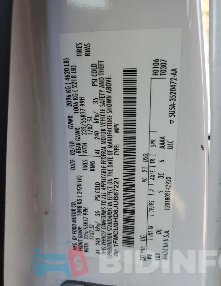 1FMCU0HD6JUB67221 Photo# 12