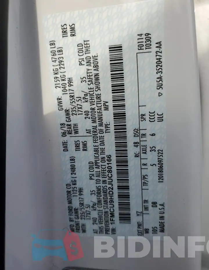1FMCU9HD2JUC80166 Photo# 13