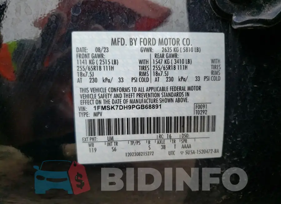 1FMSK7DH9PGB68891 Photo# 14
