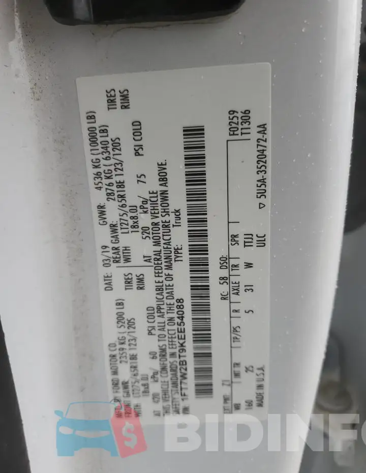 1FT7W2BT9KEE54088 Photo# 12
