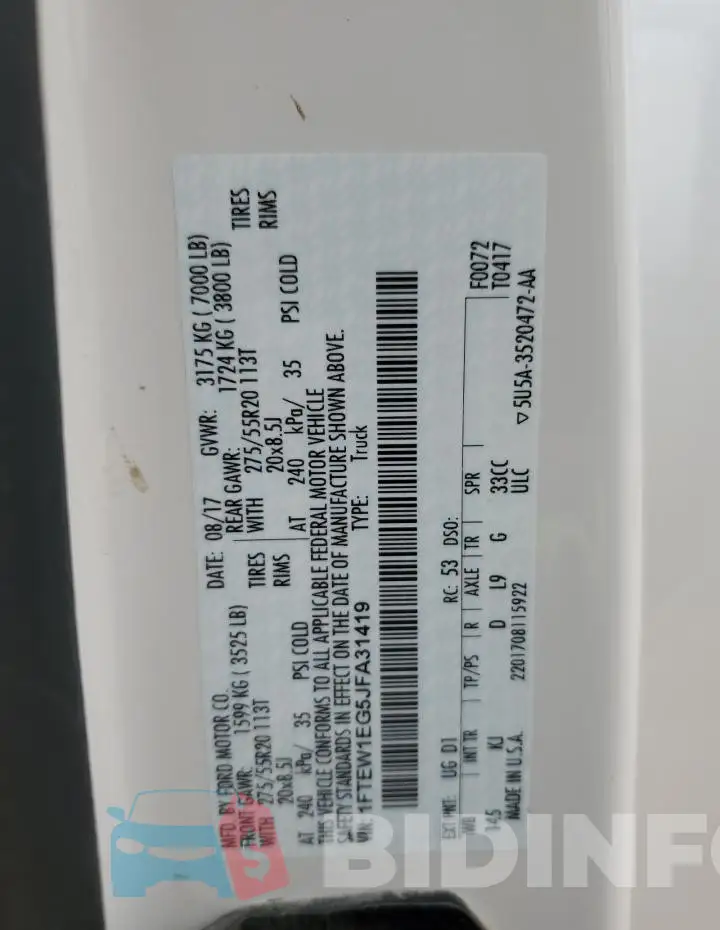 1FTEW1EG5JFA31419 Photo# 12
