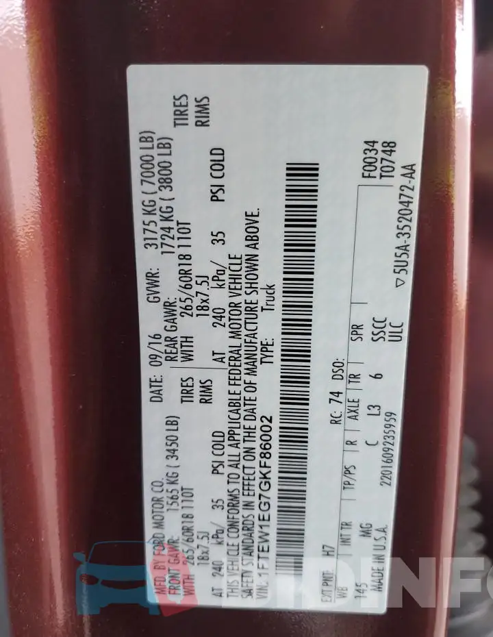 1FTEW1EG7GKF86002 Photo# 13