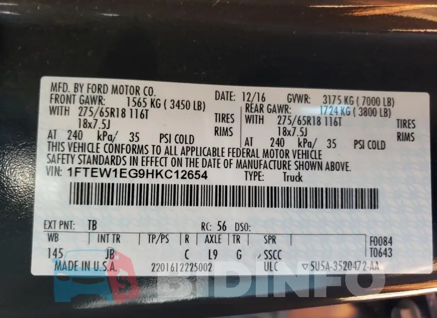1FTEW1EG9HKC12654 Photo# 12