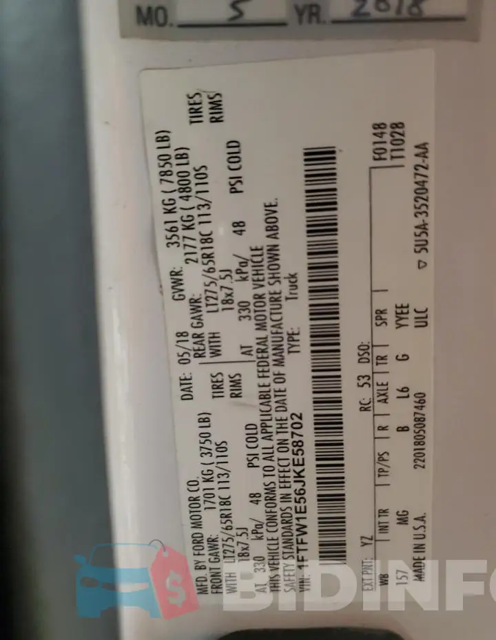 1FTFW1E56JKE58702 Photo# 12