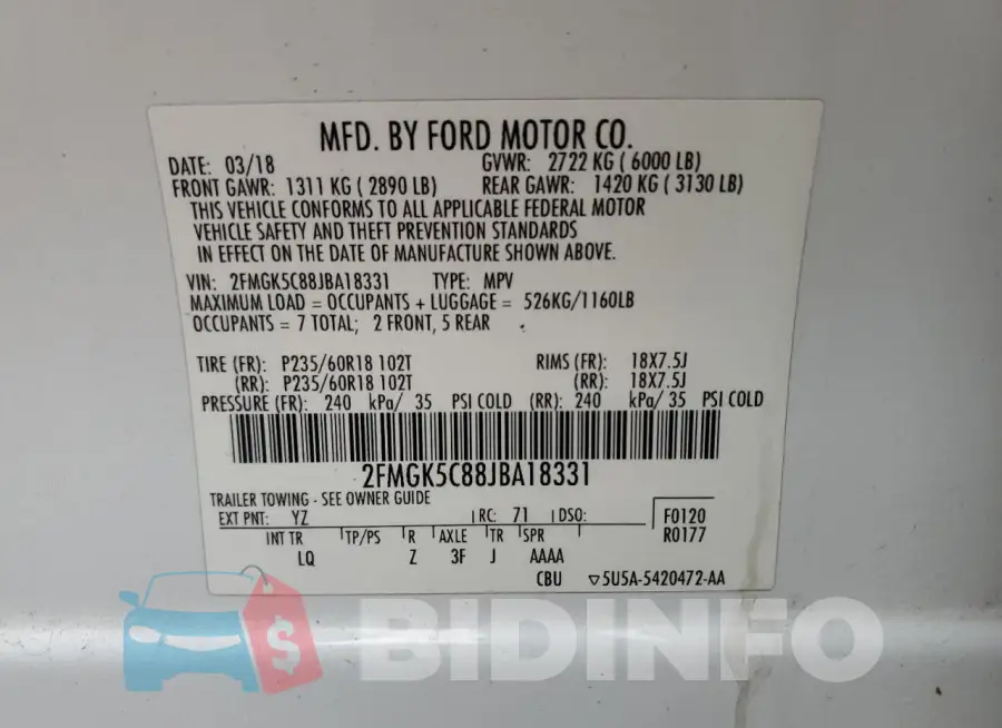 2FMGK5C88JBA18331 Photo# 13