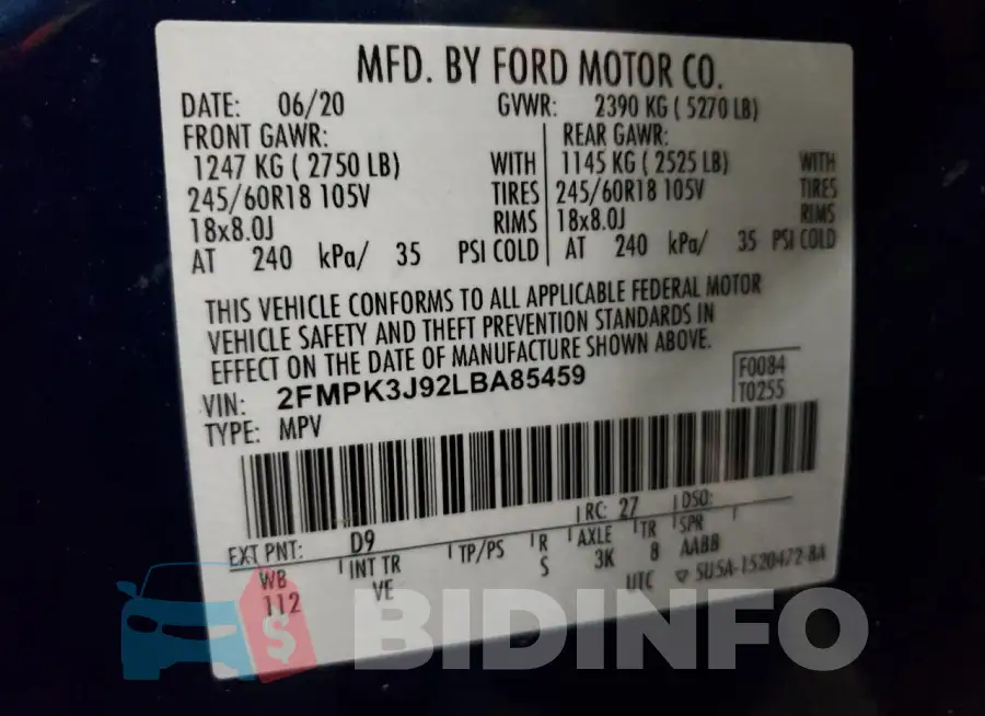 2FMPK3J92LBA85459 Photo# 14
