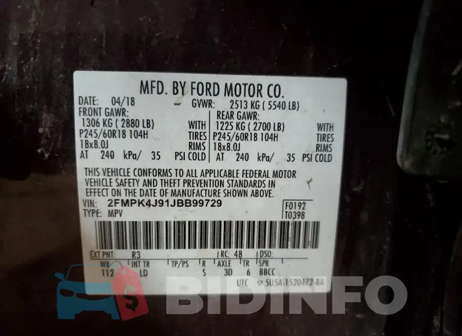 2FMPK4J91JBB99729 Photo# 14