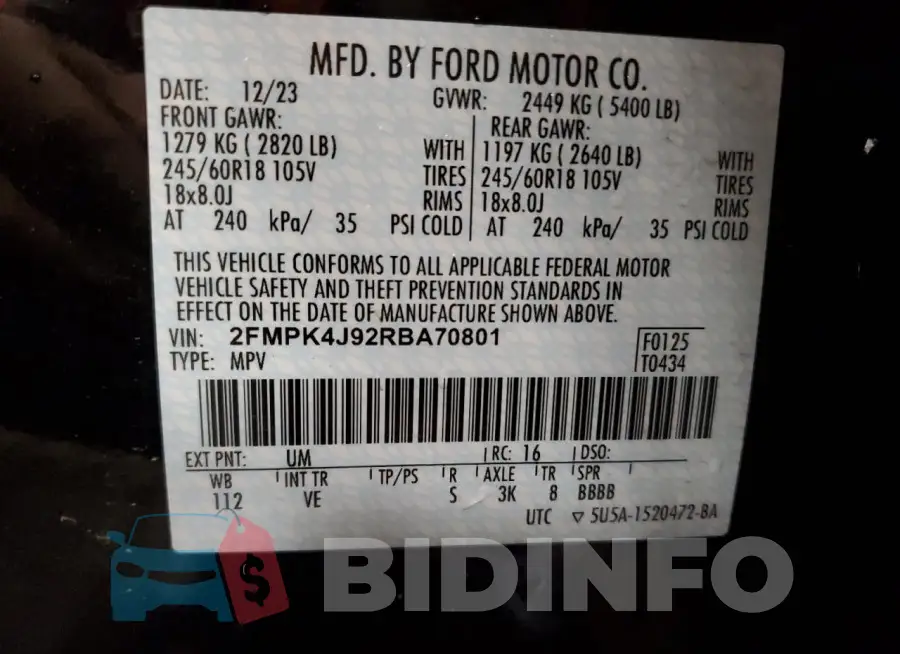 2FMPK4J92RBA70801 Photo# 14