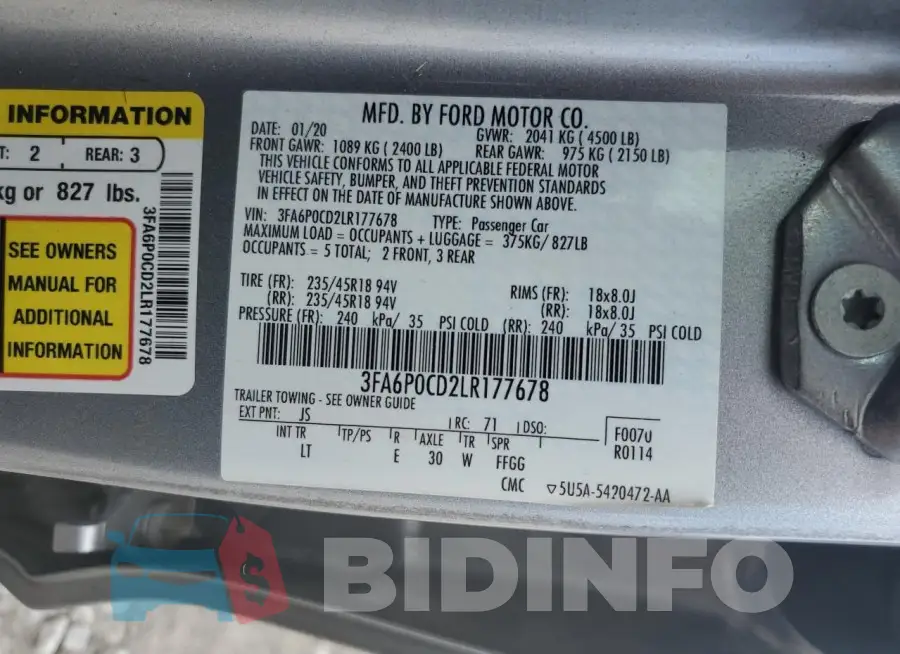 3FA6P0CD2LR177678 Photo# 12