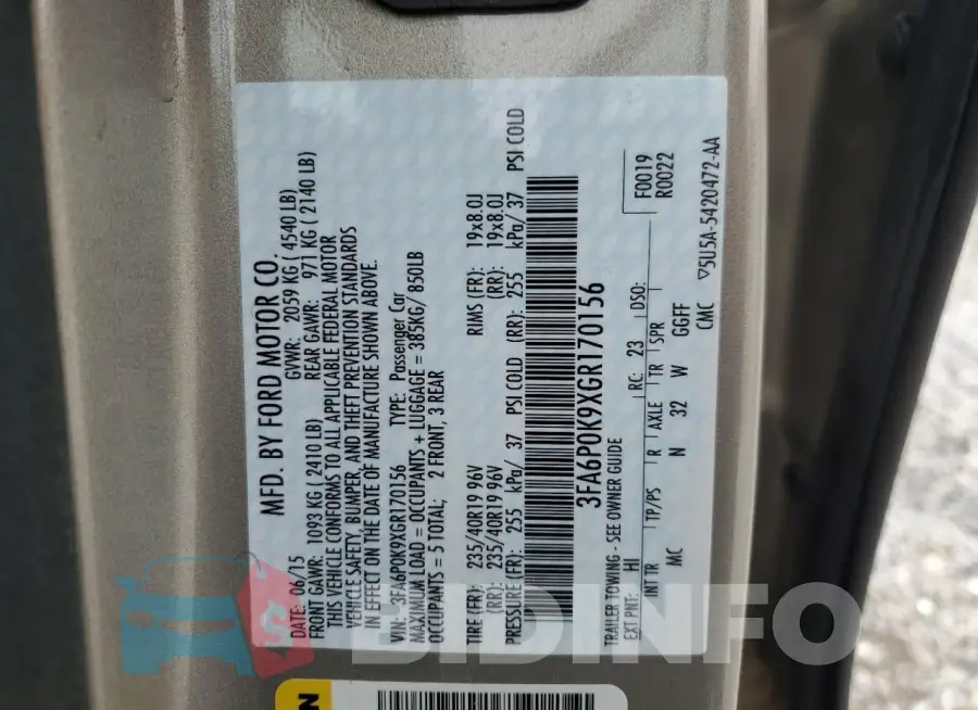 3FA6P0K9XGR170156 Photo# 13