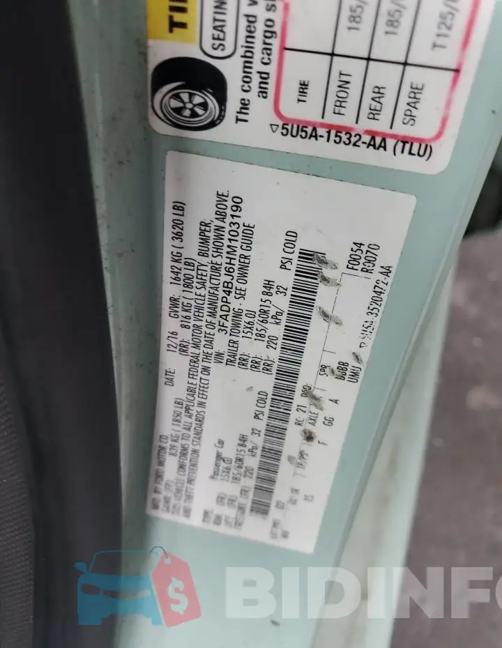 3FADP4BJ6HM103190 Photo# 12
