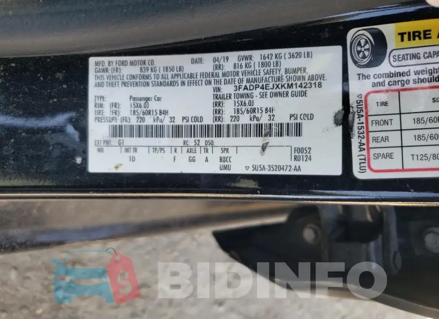 3FADP4EJXKM142318 Photo# 12