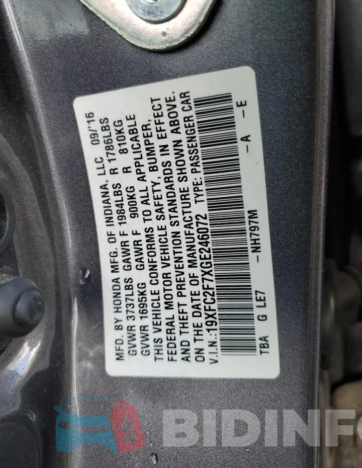 19XFC2F7XGE246072 Photo# 12
